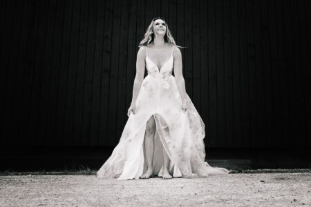 Bride in Savin Wedding Dress at Silchester Farm by Fresh Shoot Studios